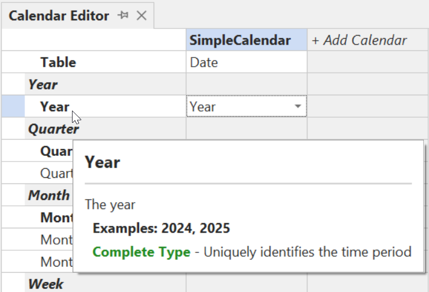 Tooltip for a complete time unit showing description and examples